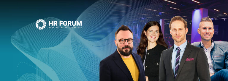 hr forum tapahtuman kansikuva, jossa esiintyjien rintakuvat vasemmalta oikealla: riku rantala, mikaela öhberg, lorenz backman ja timo savolainen